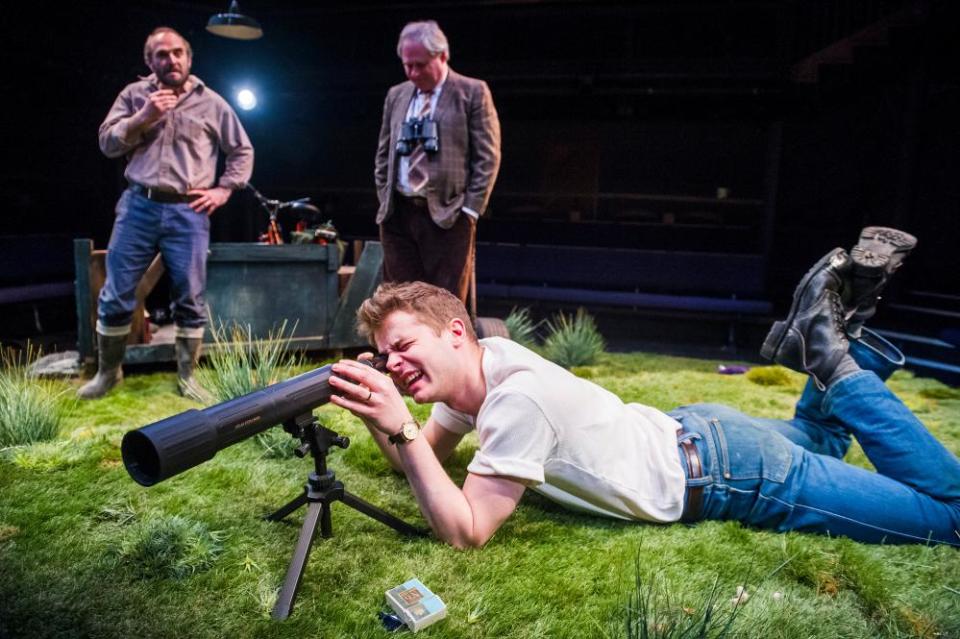 Henry Everett, Howard Ward and George Evans (front) in German Skerries, directed by Alice Hamilton at the Orange Tree in 2016.