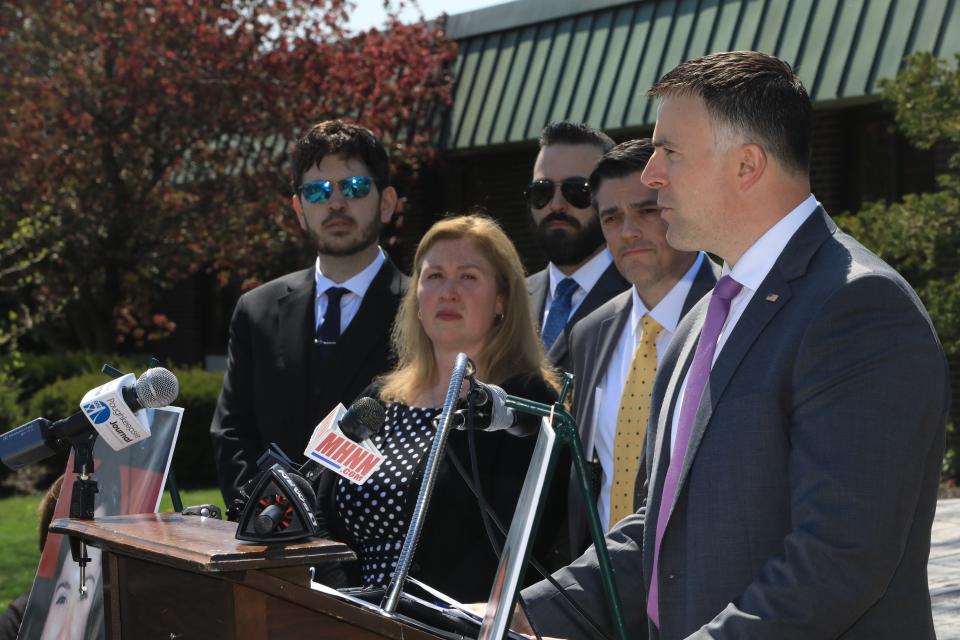 New York State Police Troop F BCI commander, Captain Joe Kolek speaks during a press conference about the arrest of Edward Holley on April 20, 2023. Holley is being charged for the 2003 murder of Megan McDonald. 