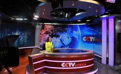 News presenter Beatrice Marshall at CCTV Africa's studio in Nairobi. CCTV Africa, which employs about sixty people, was the first regional bureau to produce and broadcast its own hour-long news programme on CCTV News