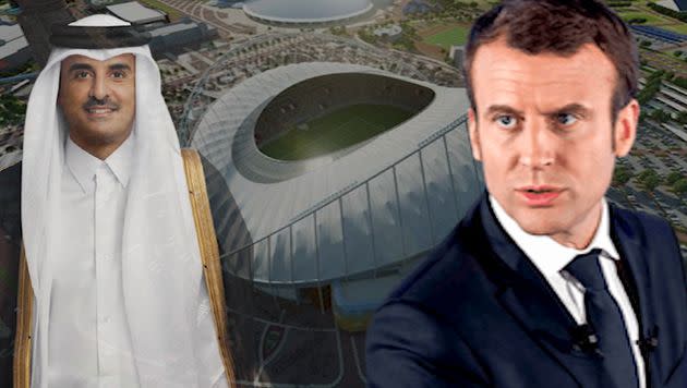 Au Qatar, Macron face à la délicate question de la coupe du monde de football (Photo: HuffPost)