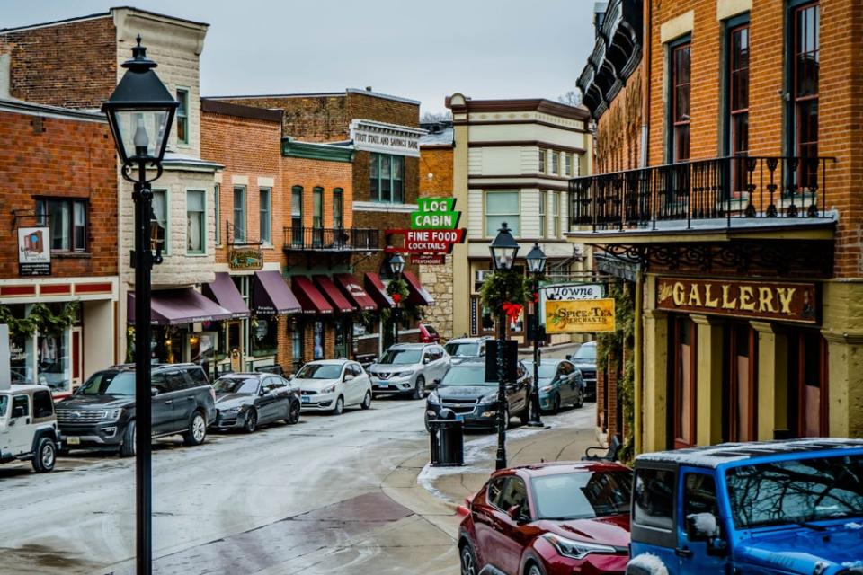 main street with shops in Galena Illinois