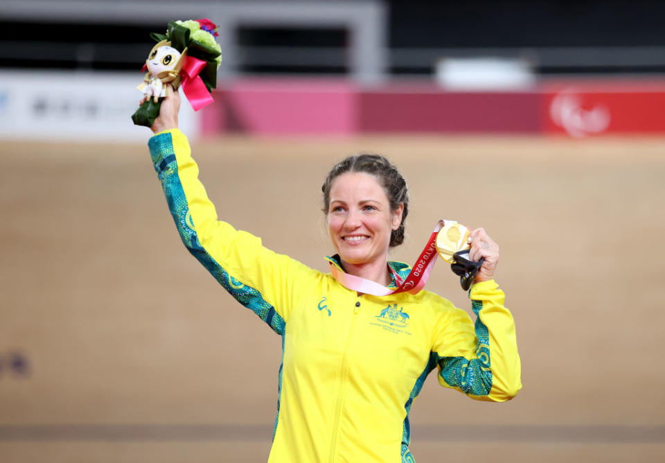 Emily Petricola claimed a gold medal in the women's C4 3000m Individual Pursuit at the Tokyo Paralympic Games