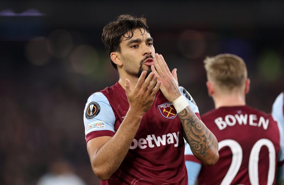 Lucas Paqueta of West Ham United celebrates against Olympiacos (Getty Images)