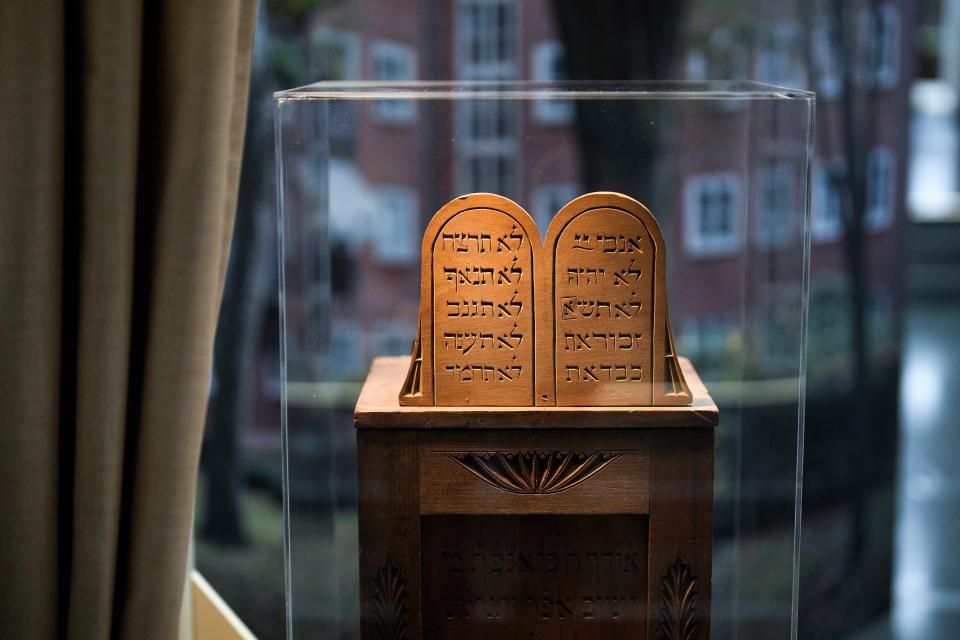 A Tora shrine is part of an exhibition with items from Israel's Yad Vashem Holocaust memorial in the German parliament Bundestag in Berlin, Germany, Monday, Jan. 23, 2023. An exhibition marking the 70th anniversary of Israel's Yad Vashem Holocaust memorial brings back to Germany a diverse set of everyday objects that Jews took with them when they fled the Nazis.