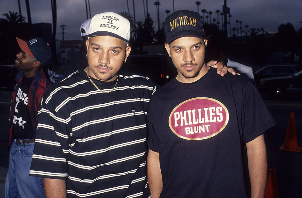 Allen Hughes, left, with twin brother and co-director Albert Hughes, in 1993. (Credit: Ron Galella, Ltd./Ron Galella Collection via Getty Images)