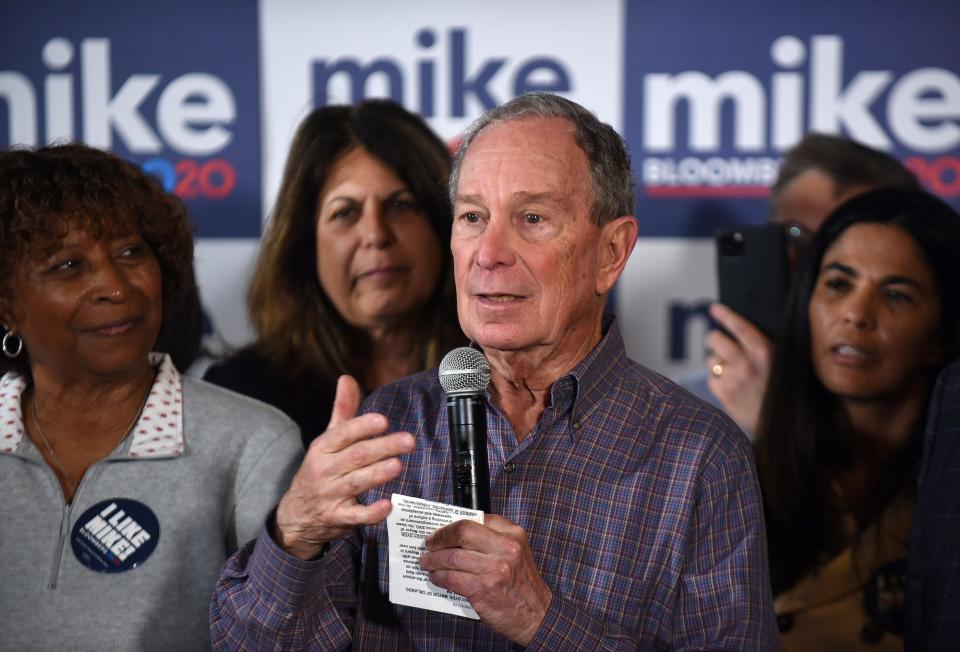 Former New York mayor Mike Bloomberg addresses his supporters at a campaign stop at the Bloomberg campaign field office in Orlando on March 3.