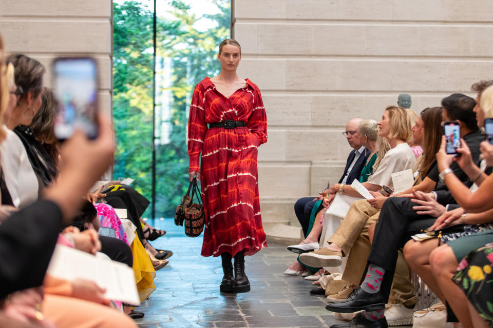 SEATTLE, WASHINGTON - MAY 18: A model walks the runway in a dress designed by Joseph Altuzarra during the SAMS Spring Into Art event at Seattle Asian Art Museum on May 18, 2023 in Seattle, Washington. (Photo by Mat Hayward/Getty Images for Nordstrom)