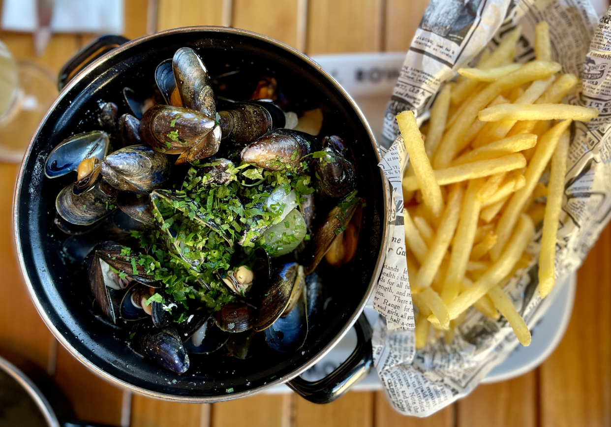 Moules Frites on a Table at a Restaurant, Brussels