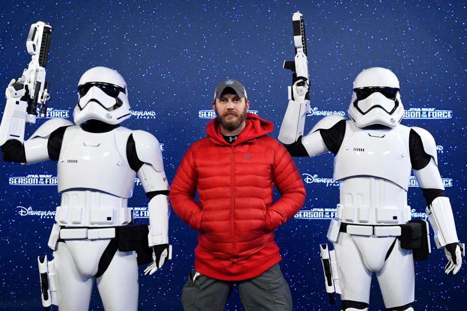 The force is strong: Tom Hardy poses with two Stormtroopers (Rex)