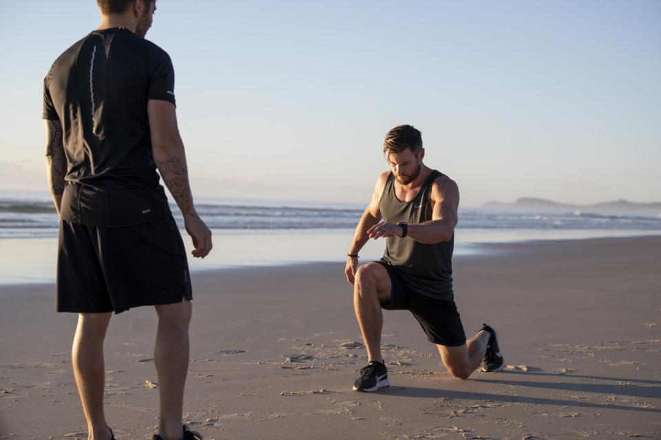 Chris Hemsworth and trainer Luke Zocchi. photo credit: Centr