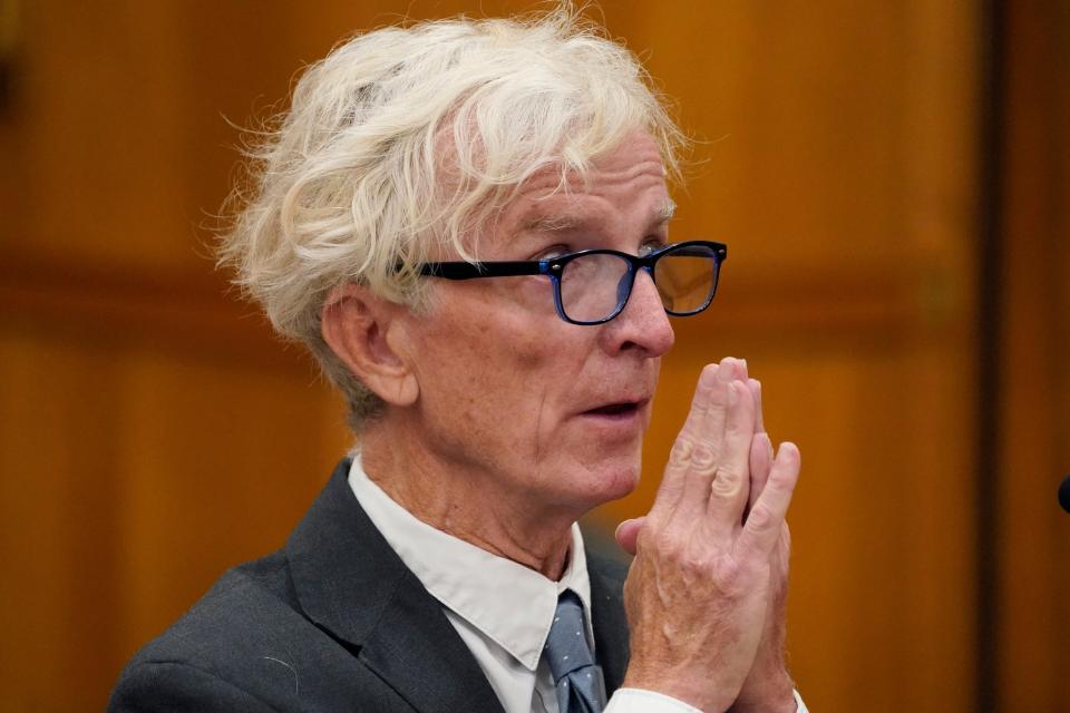 Attorney Rob McDuff, an attorney representing the Jackson Women's Health Organization, argues for a lawsuit filed by the state's only abortion clinic, to remain open by blocking a law that would ban most abortions in the state, before a special chancellor in Hinds County Chancery Court, Tuesday, July 5, 2022, in Jackson, Miss. On June 24, the U.S. Supreme Court overturned Roe v. Wade, ending constitutional protections for abortion. (AP Photo/Rogelio V. Solis, Pool)