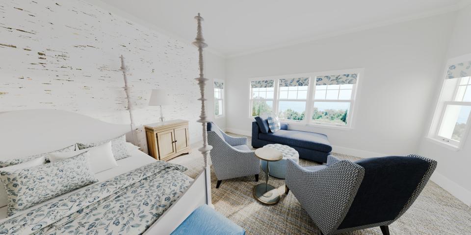 The Inn at Stonecliffe on Mackinac Island is seeing $30 million in renovations to the interior mansion and throughout the property. This is a guest room, which is scheduled to open to guests in springtime 2024. The inn is owned by the Pulte Charitable Family Foundation.