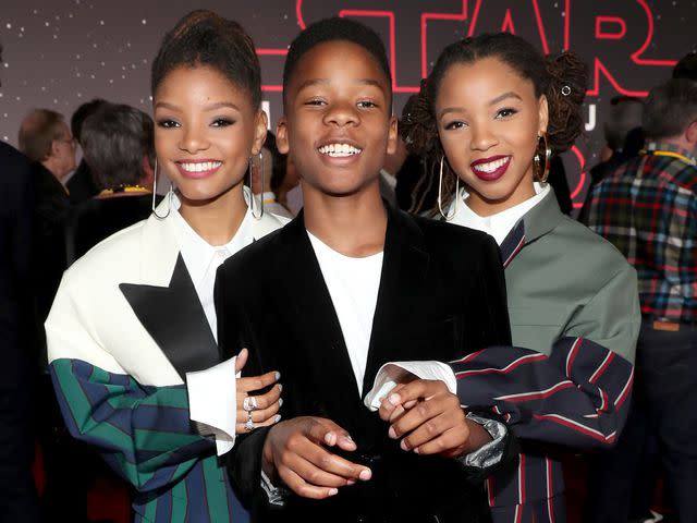<p>Rich Polk/Getty </p> Halle Bailey, Branson Bailey, and Chloe Bailey at the world premiere of 'Star Wars: The Last Jedi' on December 9, 2017 in Los Angeles, California.