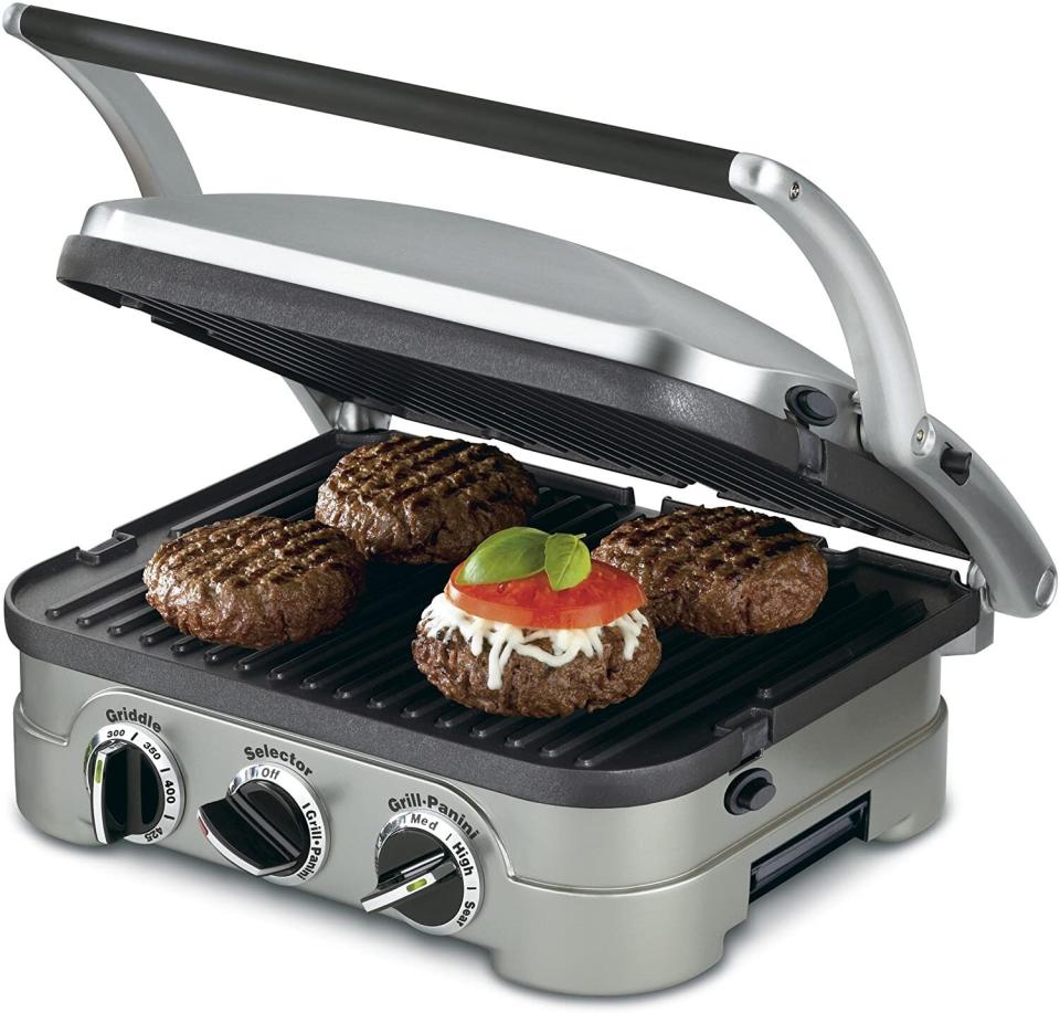 This contraption from Cuisinart works as a griddle <i>and</i> a grill. So you can cook bacon and eggs like at a diner and get grill marks on a burger. The temperature controls have indicator lights, too. It's probably the most reviewed grill on our list, with more than 11,000 reviews. <a href="https://amzn.to/3d9whOO" target="_blank" rel="noopener noreferrer">Find it for $70 at Amazon</a>.