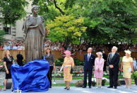 <p>Queen Elizabeth II, beside Prince Philip, Duke of Edinburgh, attended a statue unveiling at Winnipeg's Government House during her 2010 visit to Canada. (Photo by John Stillwell - WPA Pool/Getty Images)</p> 