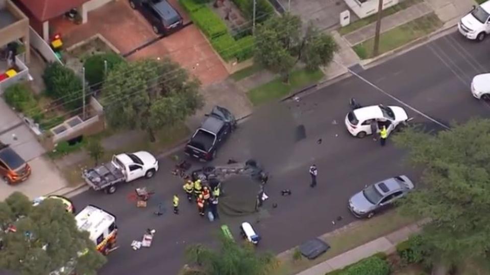 Emergency services were called to the scene at Hawksview Street, Merrylands at around 5pm on Saturday April 15. Picture: 9 News