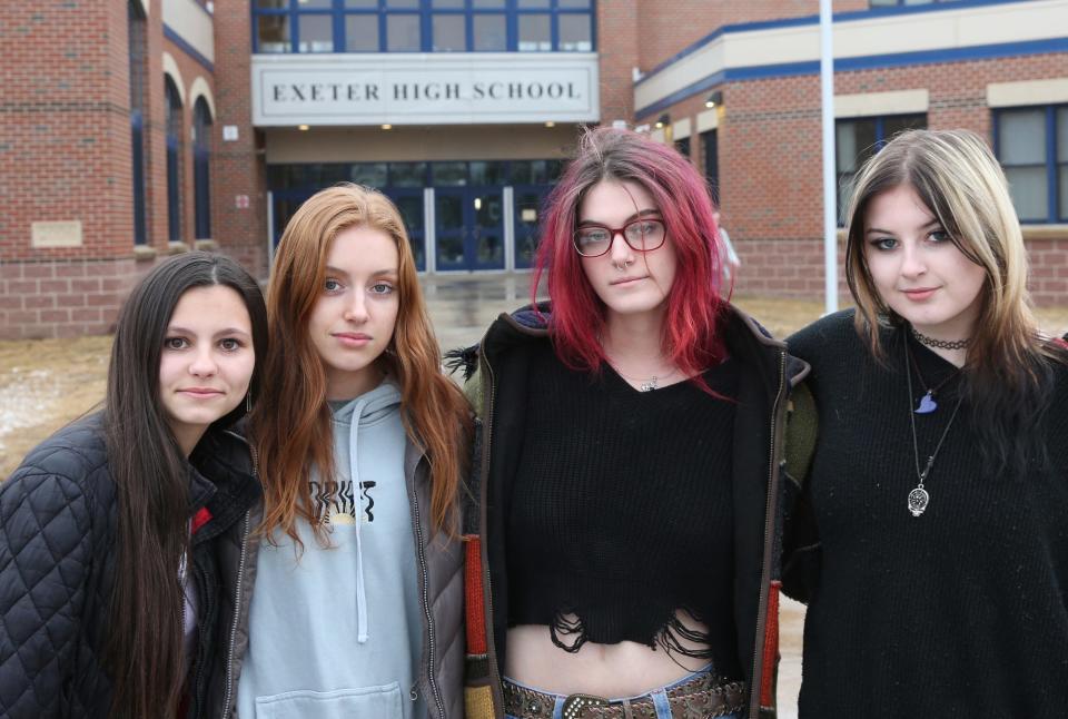 Exeter High School seniors, from left, Amanda Varney, Abby Moriarty, Skyla West and Ellie Tuttle want to include classmates who died in the school's 2023 yearbook.