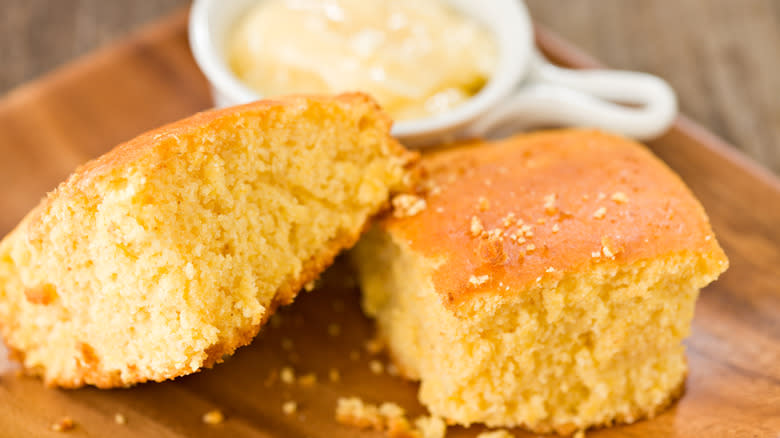 two chunks of cornbread