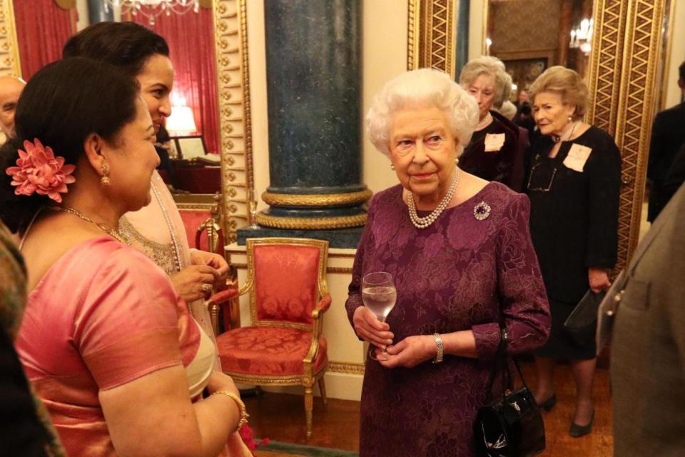 Queen Elizabeth II greets guests at the celebration of British and Indian culture in London (PA)