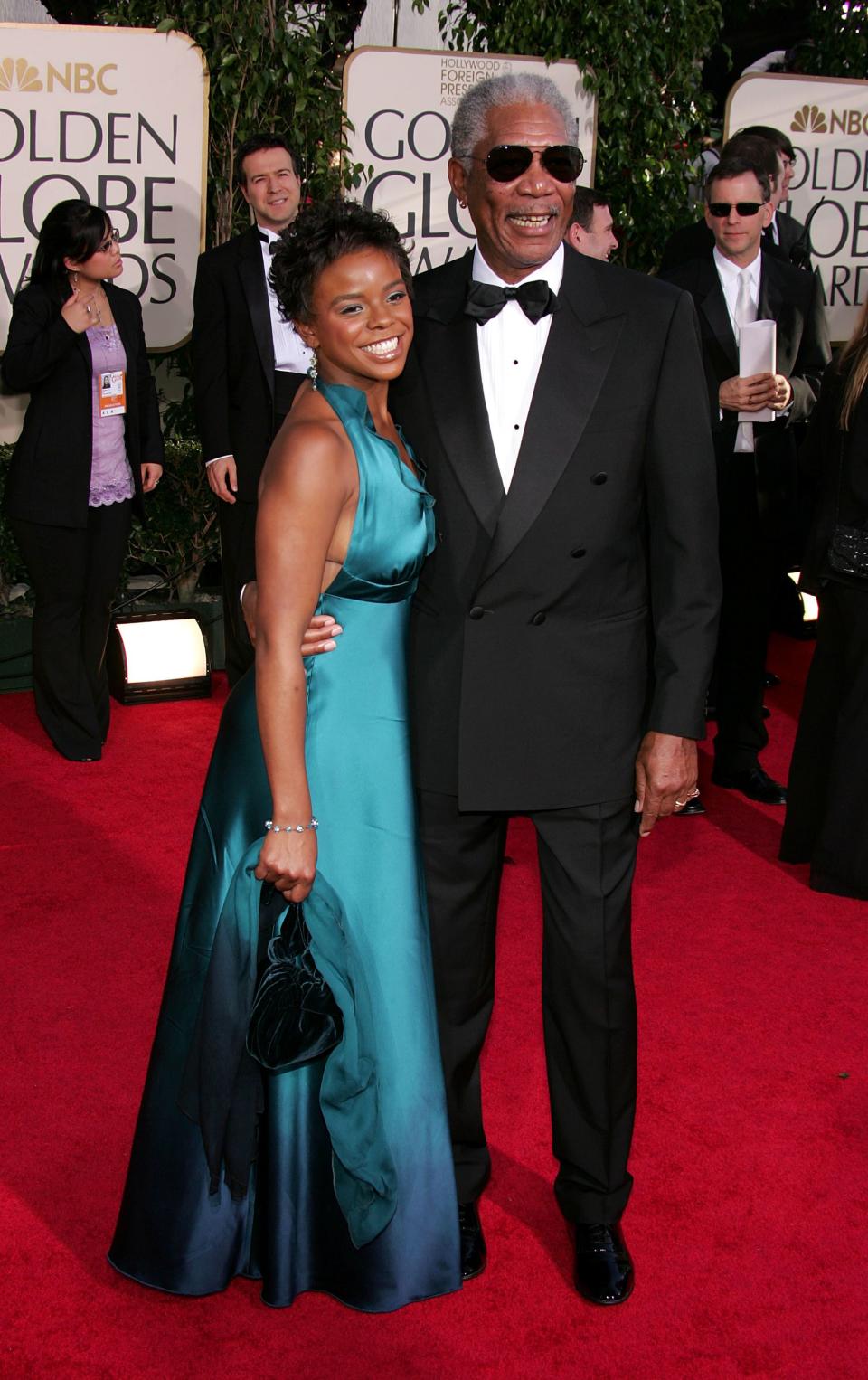 Morgan Freeman and step granddaughter E'Dena Hines arrive at the 62nd Annual Golden Globe Awards January 16, 2005 in Beverly Hills, California.