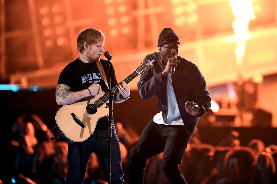 Ed Sheeran and Stormzy performing at the 2017 BRIT Awards (Getty Images)