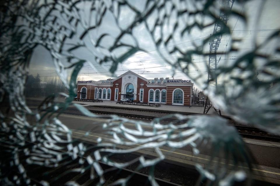 The train station, seen from a train car, after a rocket attack in Kramatorsk in the eastern Ukrainian city in one of the deadliest strikes of the war (AFP/Getty)