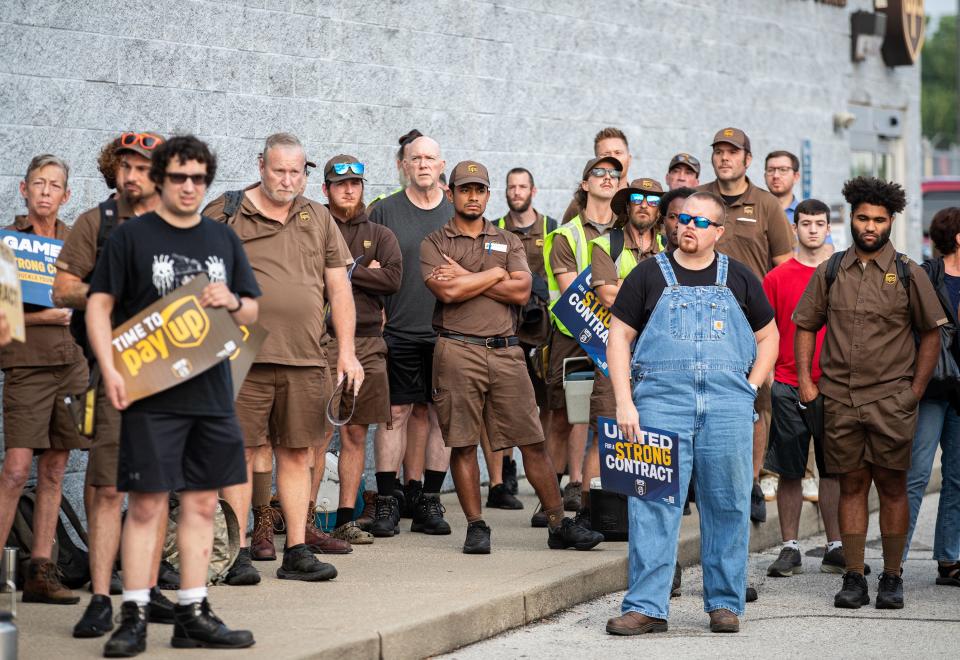 UPS workers rallied in front of the UPS Centennial Hub ahead of a potential strike on Aug. 1 on July 18. The strike has been averted.