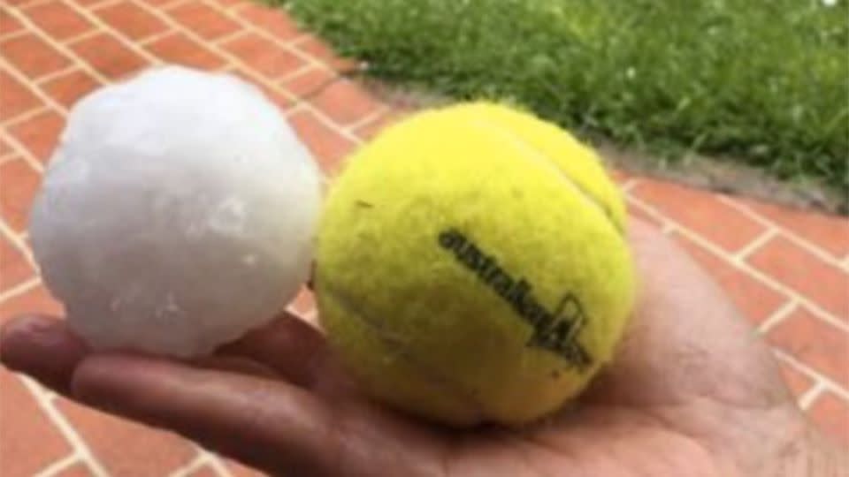 Tennis-ball sized hailstones pelted Gosford and other areas on Saturday afternoon. Source: Twitter