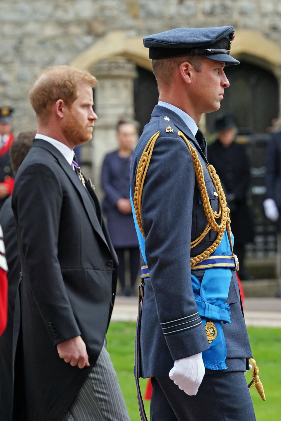 Prince Harry and Prince William marching at Prince Phillip's funeral