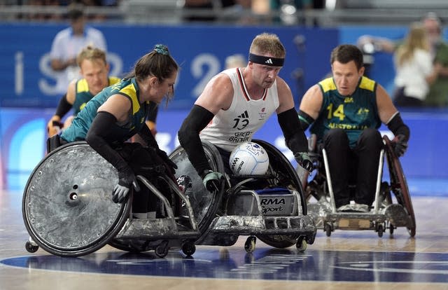 Great Britain’s Aaron Phipps during the wheelchair rugby at the Champ-de-Mars Arena on day one of the Paris 2024 summer Paralympic Games