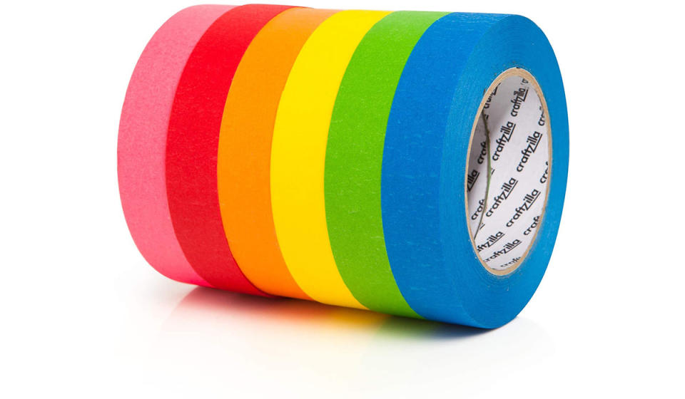 Six masking tape in pink, red, orange, yellow, green and blue