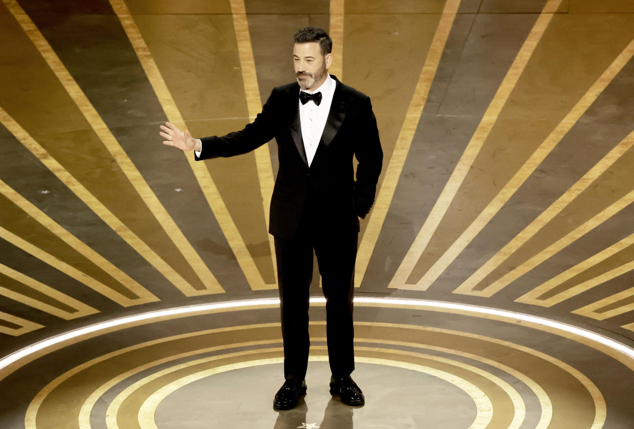 Host Jimmy Kimmel speaks onstage during the 95th Annual Academy Awards March 12, 2023 in Hollywood, CA. (Kevin Winter / Getty Images)