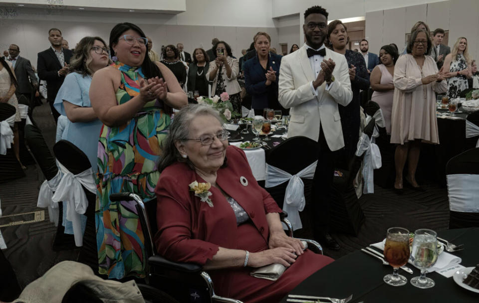 Diane Nash, a leader of the Nashville civil rights movement, receives a standing ovation at a gala in her honor at Meharry Medical College. Sitting with here are, left to right, Metro Councilmembers Terry Vo, Sandra Sepulveda and Jeff Preptit. (Photo: John Partipilo)