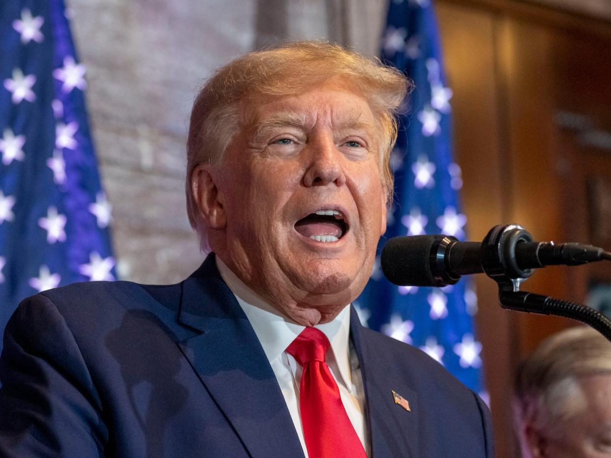 Former President Donald Trump speaks at a campaign event at the South Carolina Statehouse, Saturday, January 28, 2023, in Columbia, South Carolina.