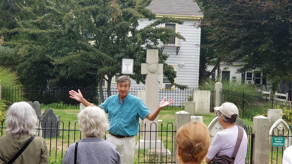 Steve Marino leads a tour of the Barney Street Cemetery on Sept. 11, 2022.