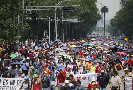 Members of the teacher's union CNTE take part in a march along Reforma Avenue in Mexico City June 1, 2015. REUTERS/Henry Romero