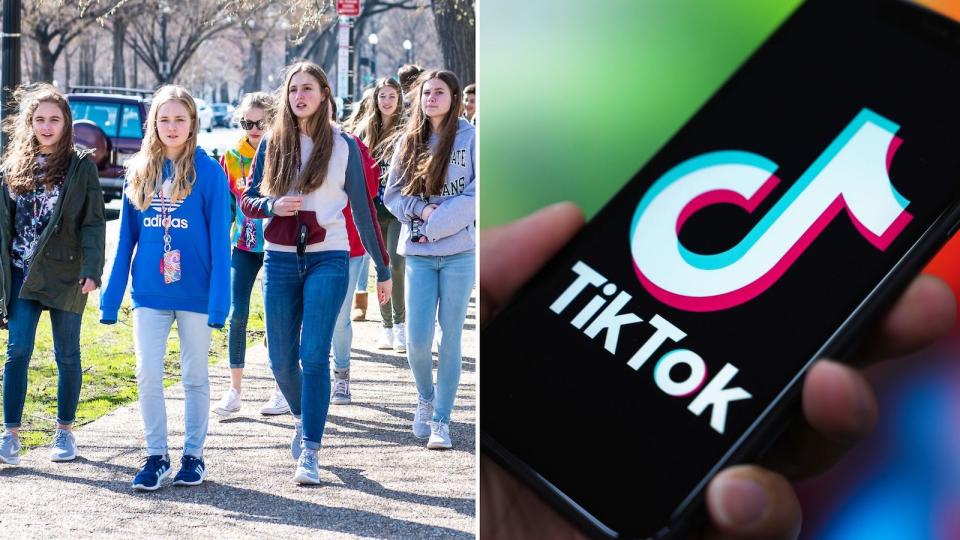 Compilation of Gen Z girls walking and a TikTok logo to represent tackling cost of living 