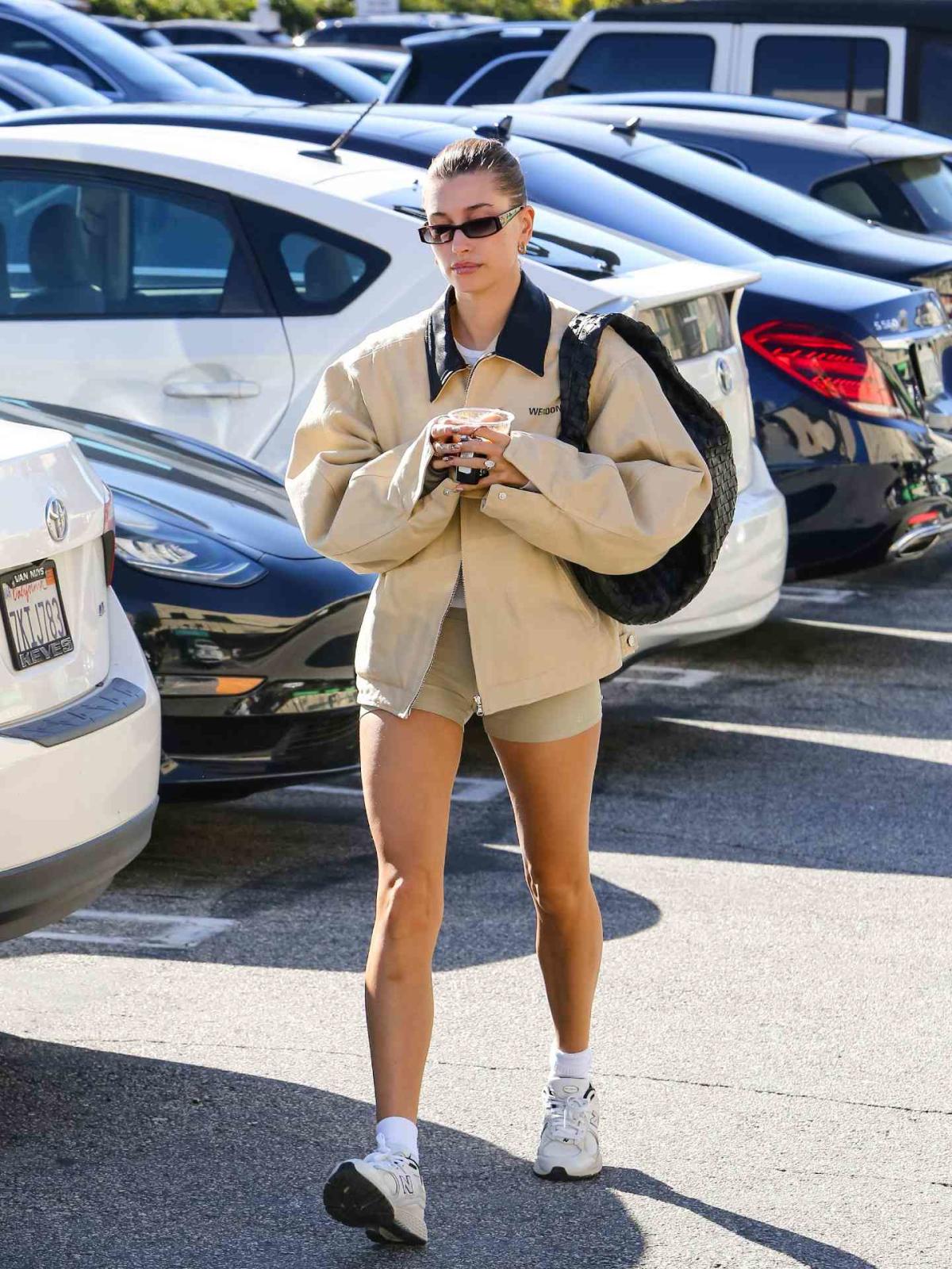 Hailey Bieber Paired Her Winter Coat With Hot Pants