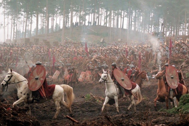 Warriors on horses in movie Gladiator, b - Credit: Getty Images