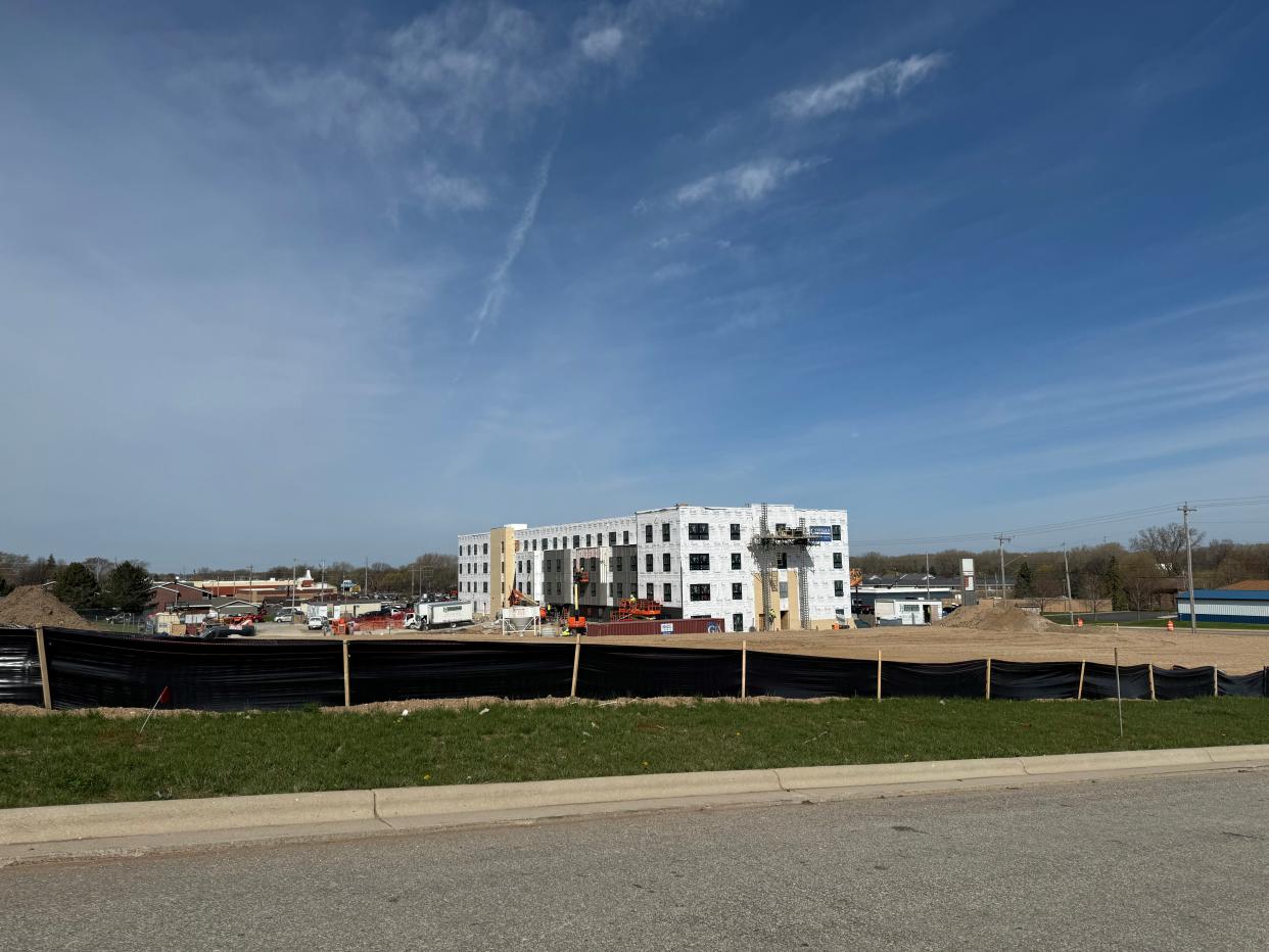 Construction Bay City Lofts, 2510 University Ave., in April 2024. The 48-unit project includes 40 apartments for a family of four that earns less than $58,800, 60% of the area's median income.
