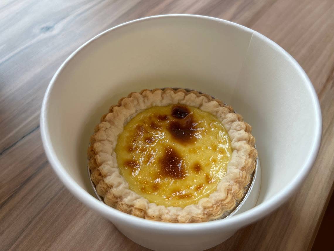 Sun’s Kitchen’s egg tarts (also known as Dan Tat) is an egg custard inside a pastry shell.