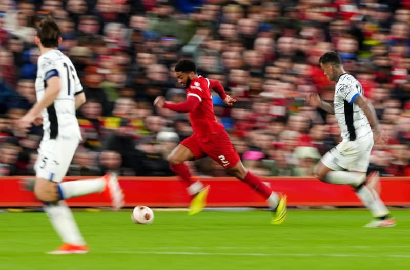 Liverpool's Joe Gomez in action during the UEFA Europa League quarter-final first leg soccer match between Liverpool and Atalanta at Anfield. Peter Byrne/PA Wire/dpa