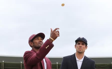 Cricket - West Indies v England - Second Test - National Cricket Ground, Grenada - 21/4/15 England's Alastair Cook and West indies' Denesh Ramdin during the coin toss Action Images via Reuters / Jason O'Brien