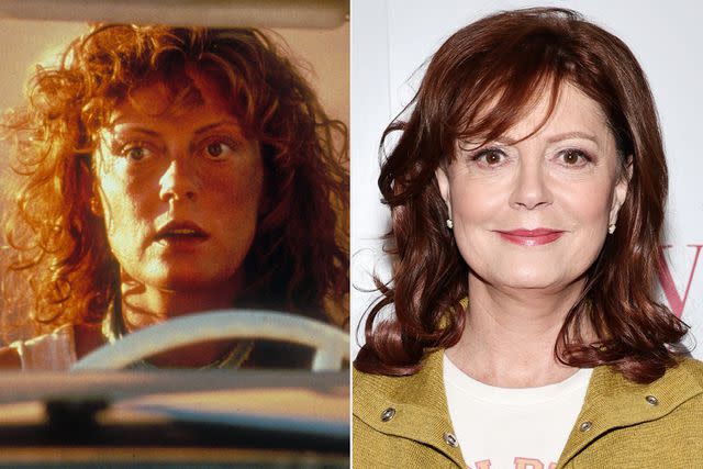 <p>Moviestore/Shutterstock; Jamie McCarthy/Getty</p> Susan Sarandon as Louise Sawyer (left) and in January 2023