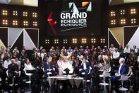 <p>Rachid Ouramdane, Carla Bruni Sarkozy, Nicolas Sarkozy, Renaud Capuçon, Lucienne Renaudin Vary, Guy Savoy - Enregistrement de l'émission "Le Grand Echiquier", diffusée le 1er juillet sur France 2. </p>