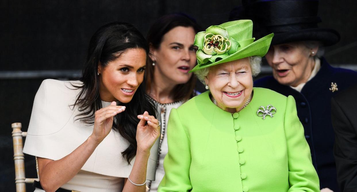 Meghan Markle chats to the Queen during an engagement in 2018. (Getty Images)