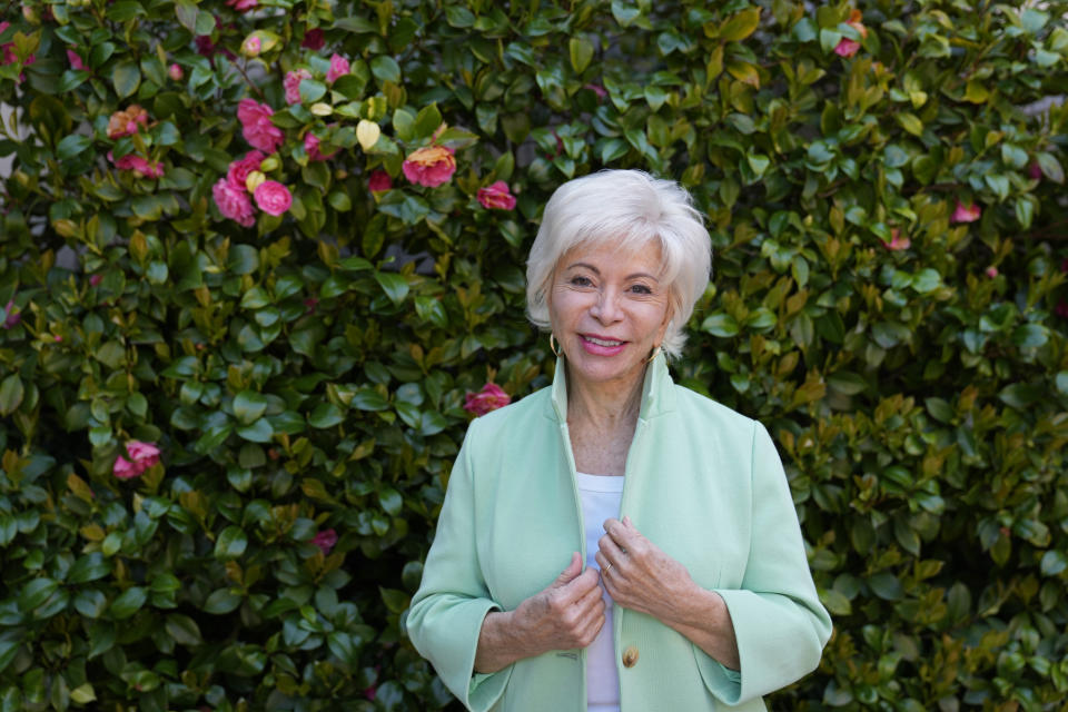 Author Isabel Allende poses outside her writing studio in Sausalito, Calif., on April 12, 2023, to promote her latest book "The Wind Knows My Name." (AP Photo/Eric Risberg)