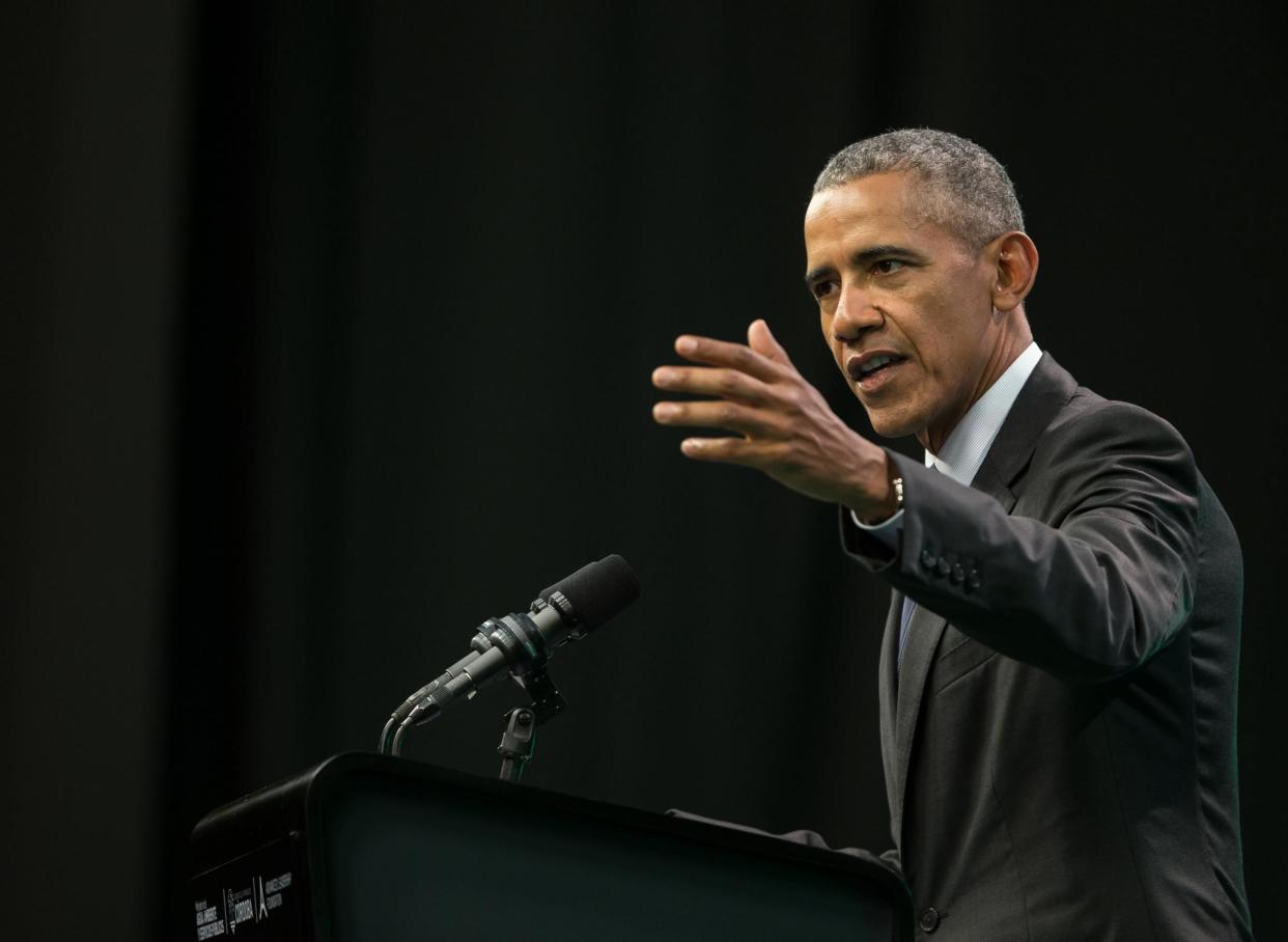 Former United States' President Barack Obama delivers a speech during the Green Economy Summit 2017: PABLO GASPARINI/AFP/Getty Images