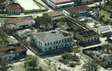 Buildings damaged during Cyclone Kenneth are seen from the air in a village north of Pemba, Mozambique, May 1, 2019. REUTERS/Mike Hutchings