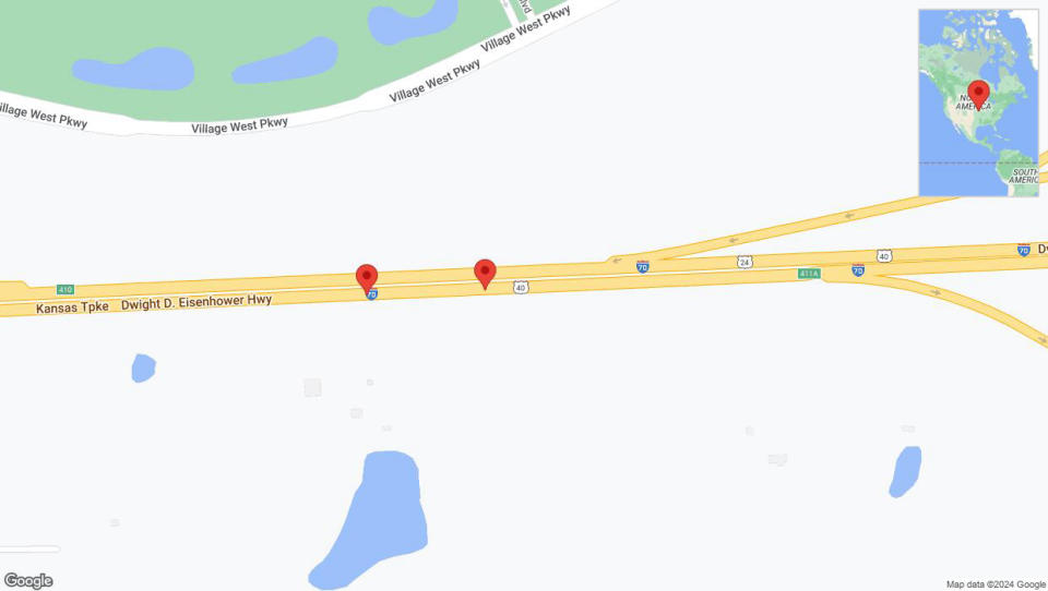 A detailed map that shows the affected road due to 'Broken down vehicle on eastbound I-70 in Edwardsville' on December 31st at 7:06 p.m.